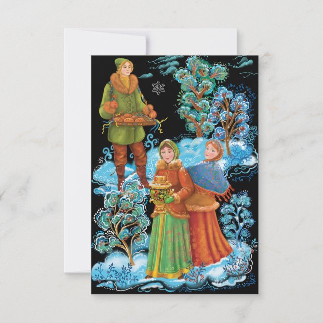Palekh. Folk Russian ancient winter festivities Thank You Card (Front)