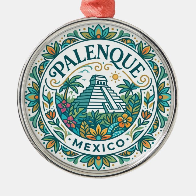 Palenque Mexico Metal Tree Decoration (Front)