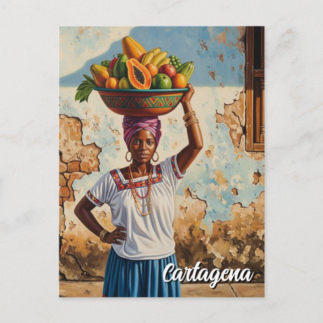 Palenquera fruit seller in Cartagena Colombia Postcard (Front)