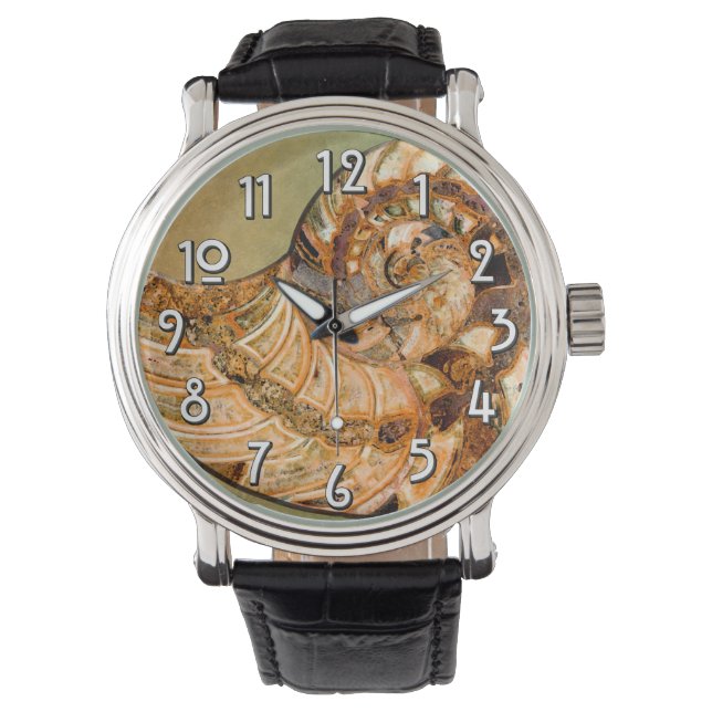 "Paleo-chic" Cleoniceras Cleon Ammonite Fossil Watch (Front)