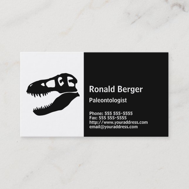 Paleontologist's T-rex Dinosaur Skull Business Card (Front)
