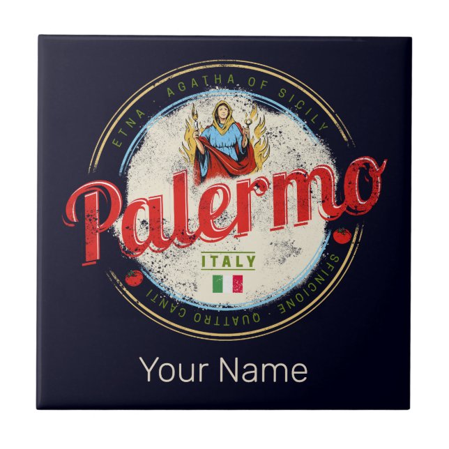 Palermo Capital Of Sicily Italy Vintage Souvenir Tile (Front)