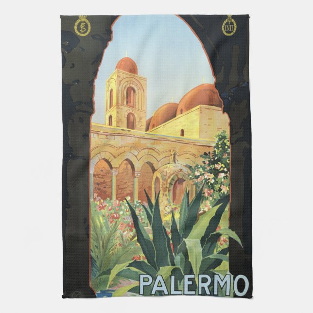 Palermo Church in Italy, Vintage Travel Poster Art Tea Towel (Vertical)