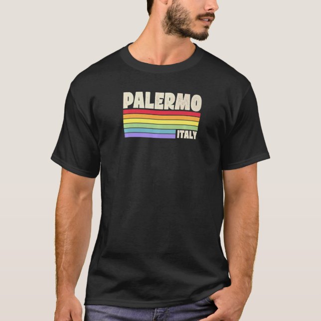Palermo Italy Rainbow Gay Pride Merch Retro 70s 80 T-Shirt (Front)