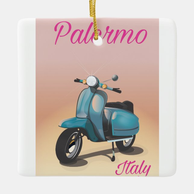 Palermo Italy Scooter poster Ceramic Tree Decoration (Front)