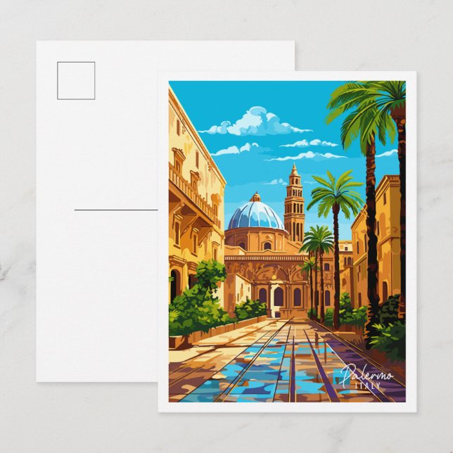Palermo Italy vintage travel illustration Postcard (Front/Back)