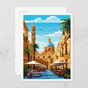 Palermo Italy vintage travel illustration Postcard