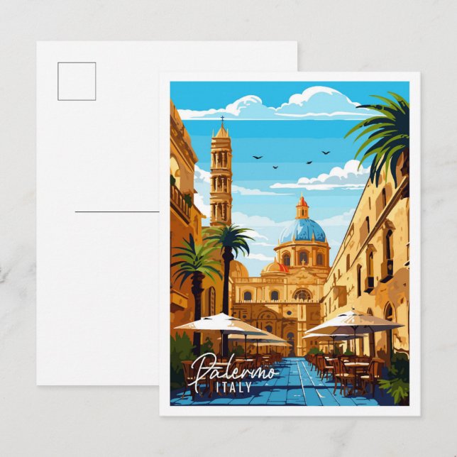 Palermo Italy vintage travel illustration Postcard (Front/Back)