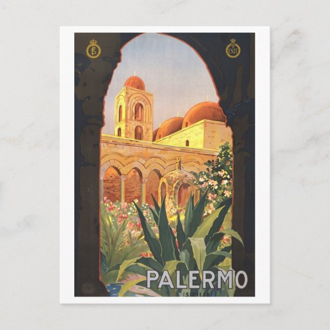 Palermo Italy Vintage Travel Poster Postcard (Front)