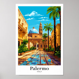 Palermo Italy Vintage Travel Potrait Illustration Poster