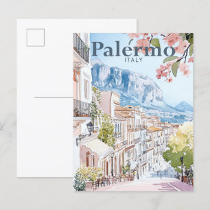 Palermo Italy Watercolor Painting Travel Postcard