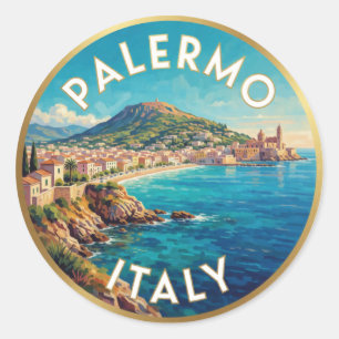 Palermo Sicily Coastal Travel Scene ☀️ Classic Round Sticker