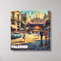 Palermo's Golden Square Vintage Scene Canvas