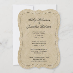 Palest Gold Tan Damask Reception Only Invitation