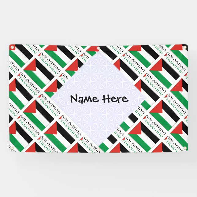 Palestine and Palestinian Flag Tiled with Your Nam Banner (Horizontal)