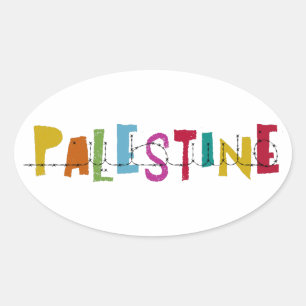 PALESTINE Arabic Name Colourful  Oval Sticker