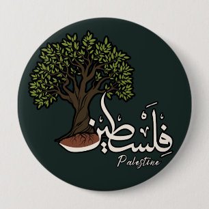 Palestine Arabic word with Palestinian Olive Tree  10 Cm Round Badge