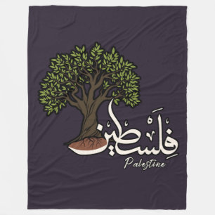 Palestine Arabic word with Palestinian Olive Tree  Fleece Blanket
