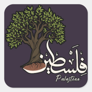Palestine Arabic word with Palestinian Olive Tree  Square Sticker