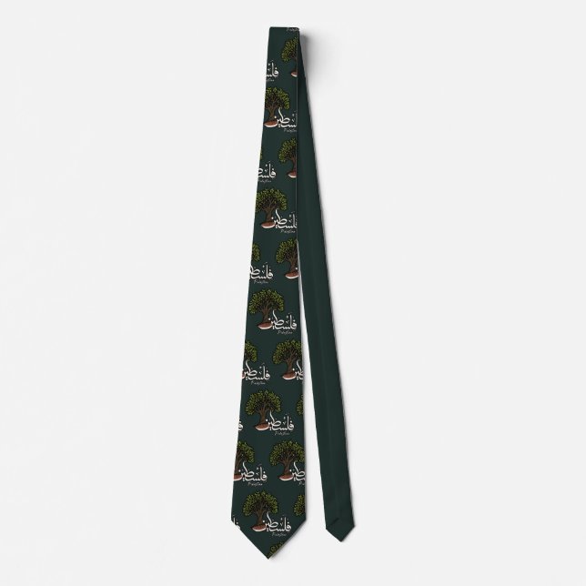 Palestine Arabic word with Palestinian Olive Tree  Tie (Front)