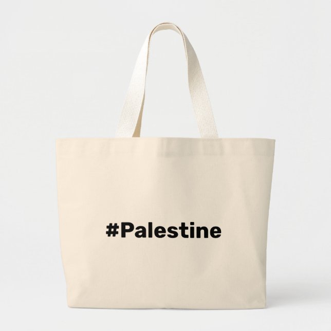#Palestine basic simple text supporting Gaza  Large Tote Bag (Front)