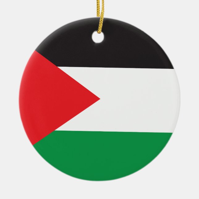 Palestine Button, Patriotic Palestinian Flag Ceramic Tree Decoration (Front)