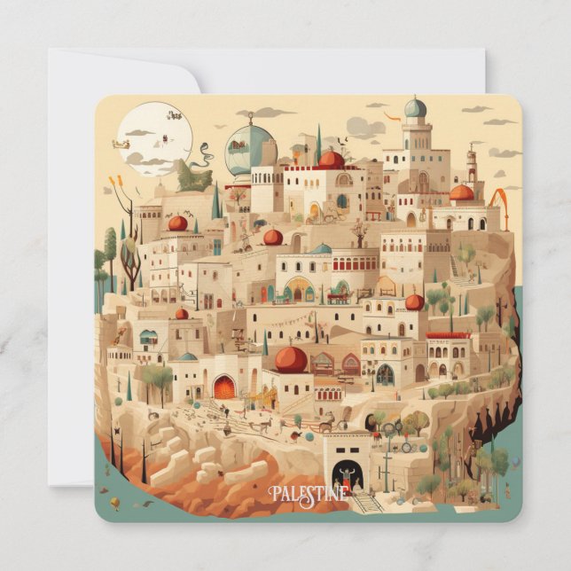 Palestine Cityscape Illustration Holiday Card (Front)