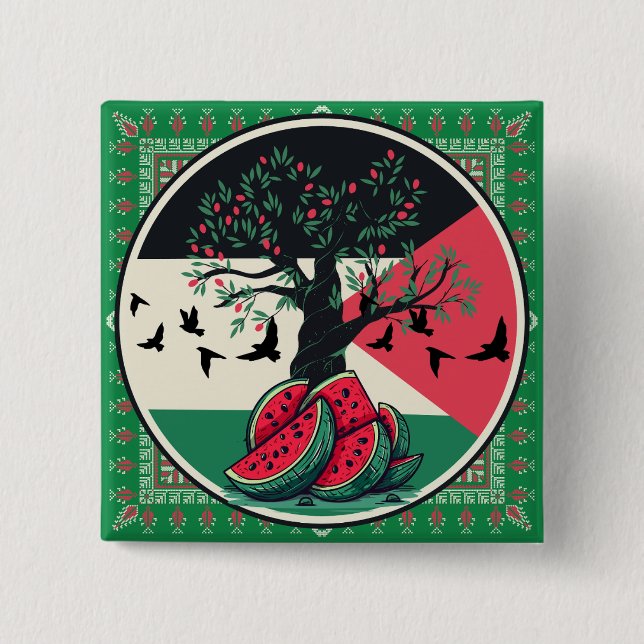 palestine culuture | palestine watermelon, olive t 15 cm square badge (Front)
