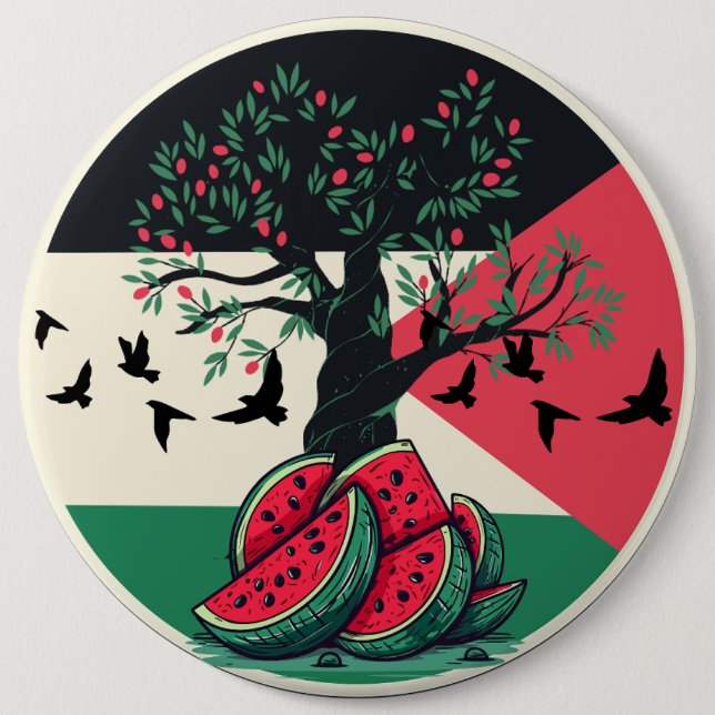 palestine culuture | palestine watermelon, olive t 6 cm round badge (Front)