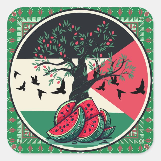 palestine culuture | palestine watermelon, olive t square sticker (Front)