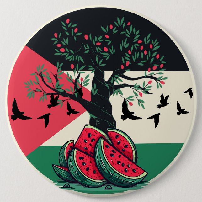 palestine culuture palestine watermelon olive tree 6 cm round badge (Front)