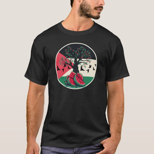 palestine culuture palestine watermelon olive tree T-Shirt (Front)