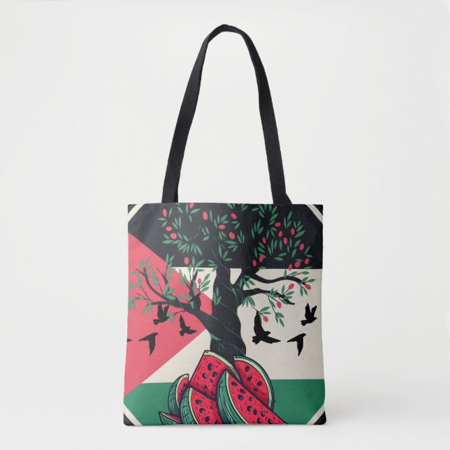 palestine culuture palestine watermelon olive tree tote bag (Front)