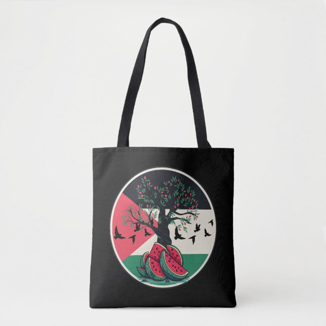 palestine culuture palestine watermelon olive tree tote bag (Front)