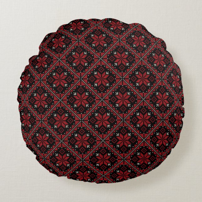 Palestine Embroidery Tatreez Pattern12 crm-red Round Cushion (Front)
