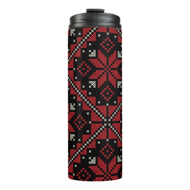 Palestine Embroidery Tatreez Pattern12 crm-red Thermal Tumbler (Front)
