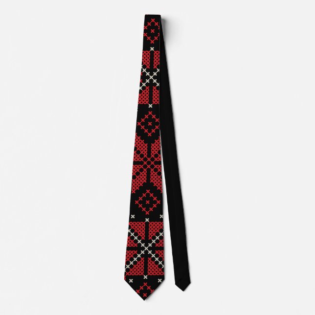 Palestine Embroidery Tatreez Pattern12 crm-red Tie (Front)