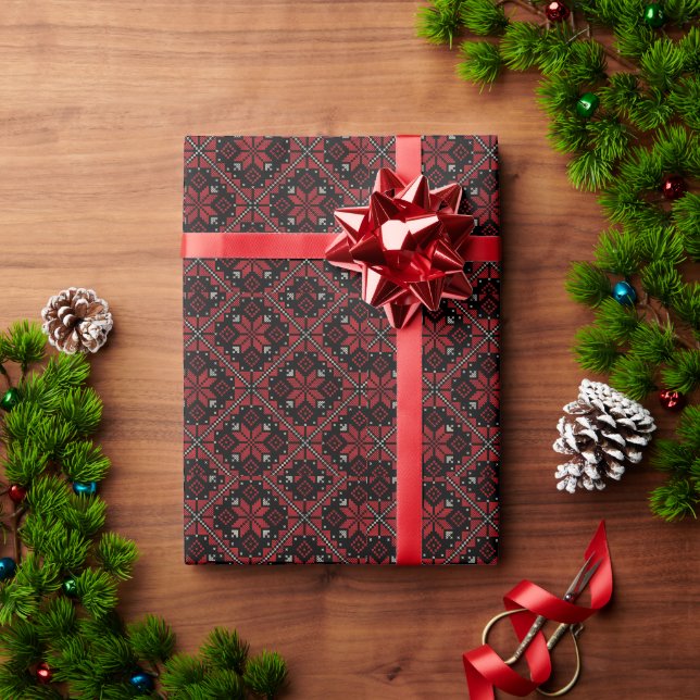 Palestine Embroidery Tatreez Pattern12 crm-red Wrapping Paper (Holiday Gift)