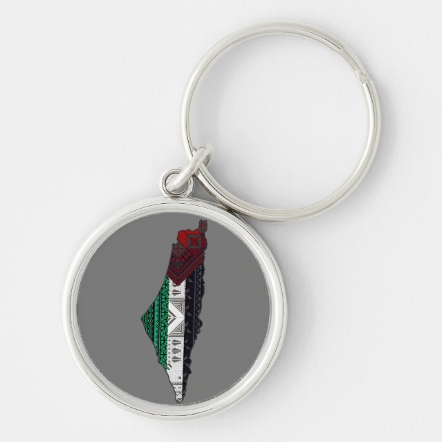 Palestine Embroidery tatreez Pattern flag map free Key Ring (Front)