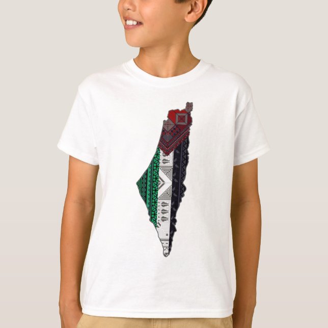 Palestine Embroidery tatreez Pattern flag map free T-Shirt (Front)