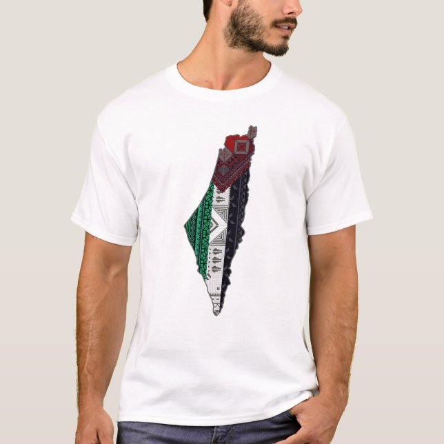 Palestine Embroidery tatreez Pattern flag map free T-Shirt (Front)