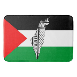 Palestine Flag and Map with Keffiyeg Pattern Bath Mat