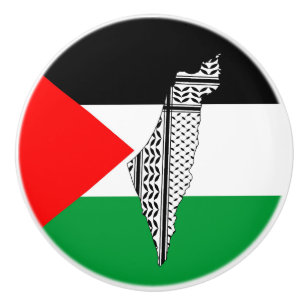 Palestine Flag and Map with Keffiyeg Pattern Ceramic Knob
