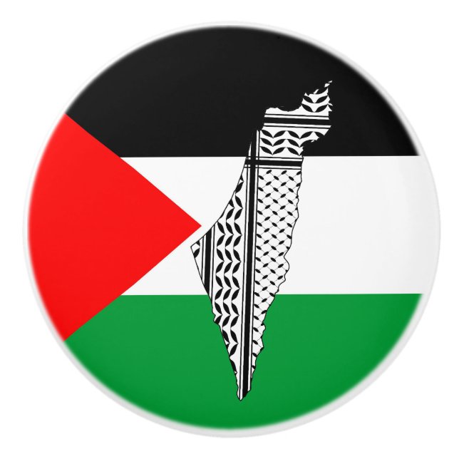 Palestine Flag and Map with Keffiyeg Pattern Ceramic Knob (Front)
