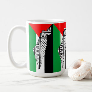 Palestine Flag and Map with Keffiyeg Pattern Coffee Mug