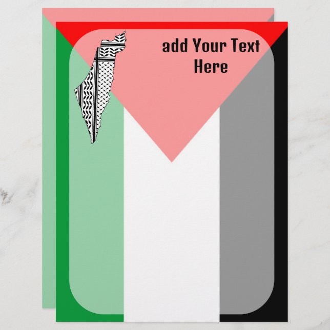  Palestine Flag and Map with Keffiyeg Pattern Custom Letterhead (Front/Back)