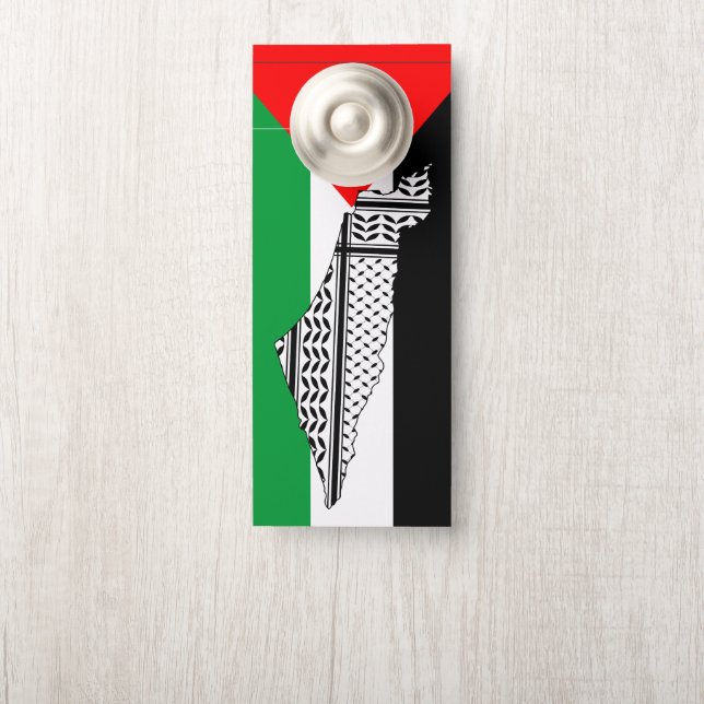 Palestine Flag and Map with Keffiyeg Pattern Door Hanger (On Knob)