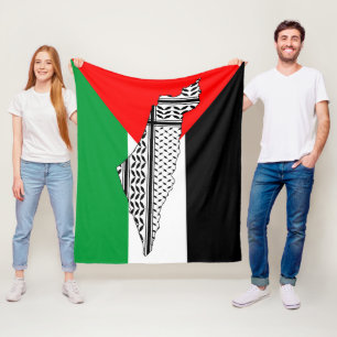 Palestine Flag and Map with Keffiyeg Pattern Fleece Blanket