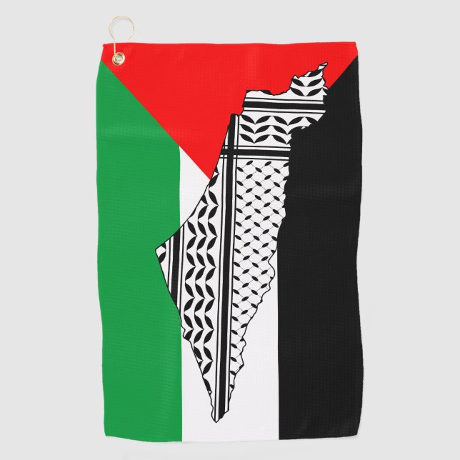 Palestine Flag and Map with Keffiyeg Pattern Golf Towel (Front)