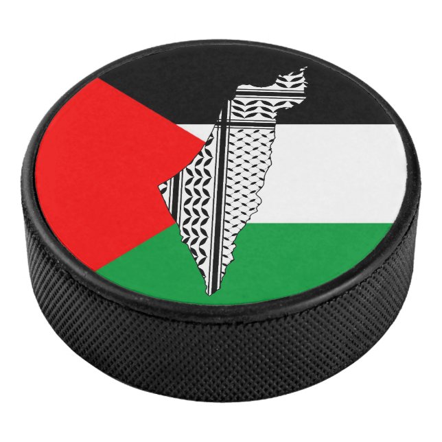  Palestine Flag and Map with Keffiyeg Pattern Hockey Puck (3/4)